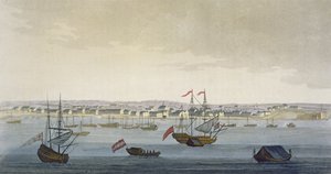 A cidade de Paramaribo (gravura a cores) de Paolo Fumagalli